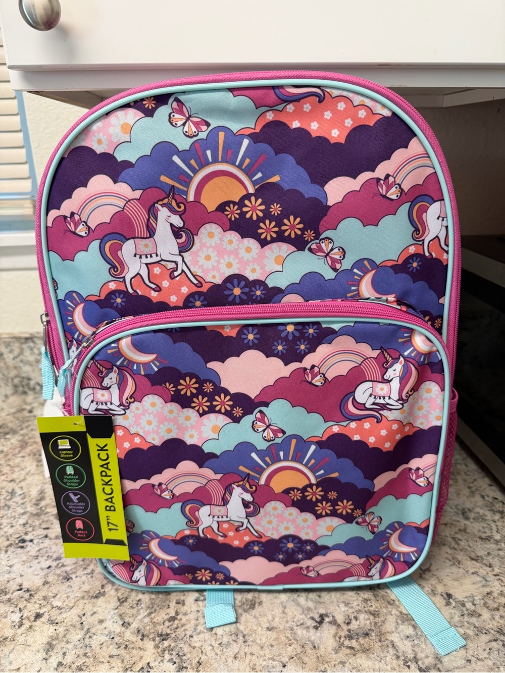Kids Unicorn Print Backpack - Pink & Purple